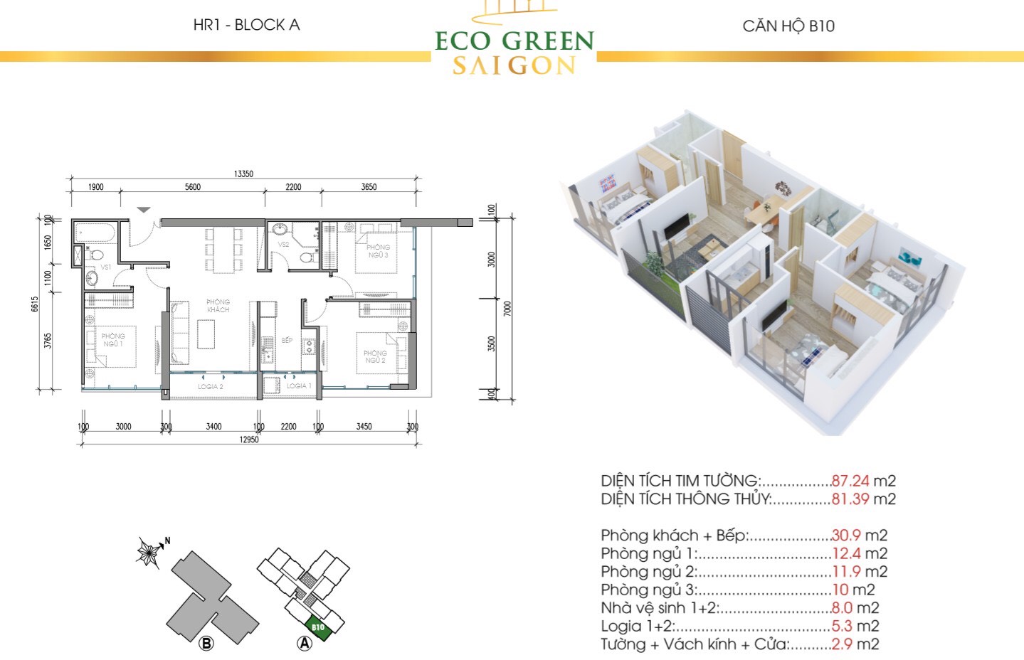 Mẫu thiết kế căn B10 Tòa Hr1 căn hộ Eco Green Saigon