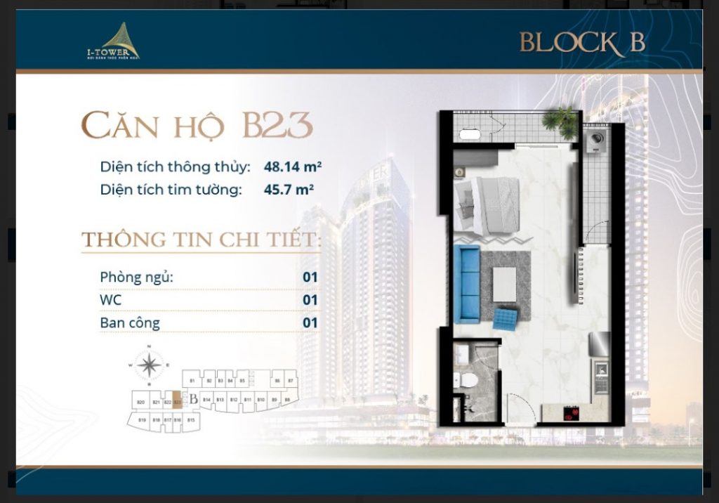 Thiết kế căn 1 phòng ngủ căn hộ I-Tower Residences Quy Nhơn. Thiết kế căn 1 phòng ngủ căn hộ I-Tower Residences Quy Nhơn.