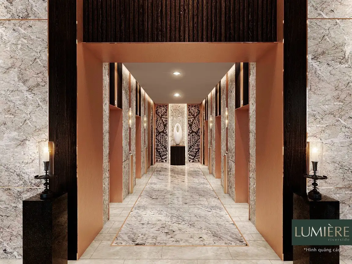 Sảnh chờ thang máy chuẩn sang tại Lumiere Riverside Thảo Điền Sảnh chờ thang máy chuẩn sang tại Lumiere Riverside Thảo Điền