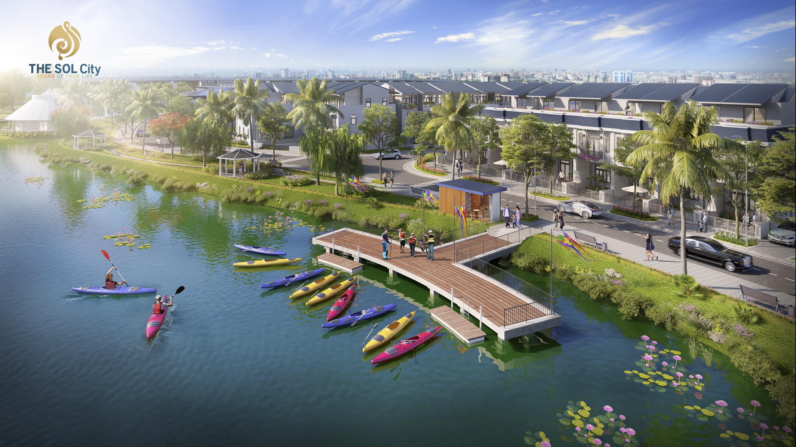 Tiện ích bên du thuyền, công viên dọc sông tại dự án The Sol City Thắng Lợi
