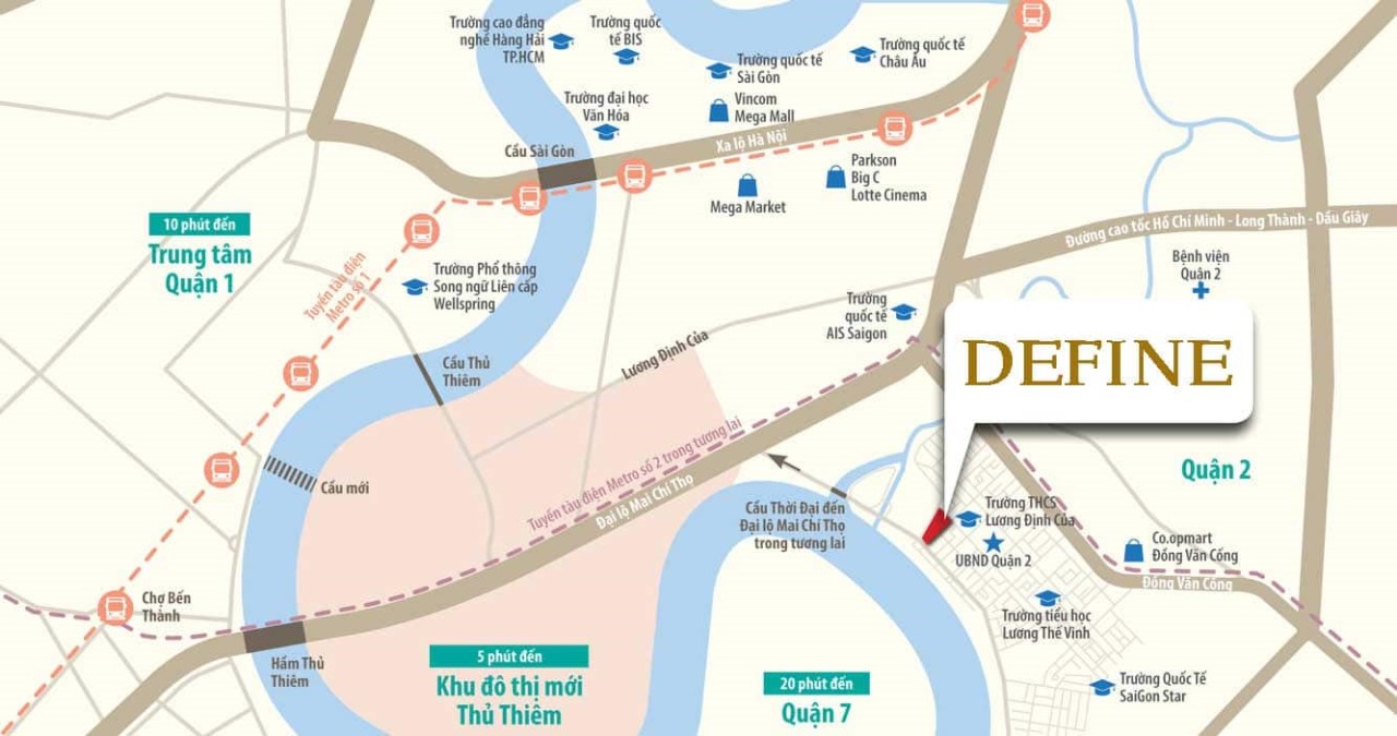 Vị trí căn hộ Define Quận 2 thành phố mới Thủ Đức ngay sông Sài Gòn