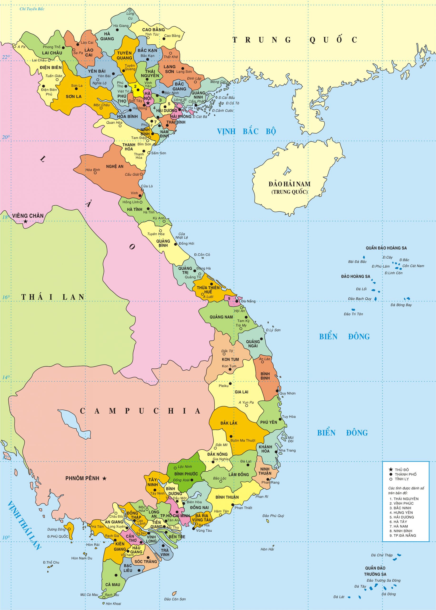 Bản đồ các tỉnh thành Việt Nam khổ lớn