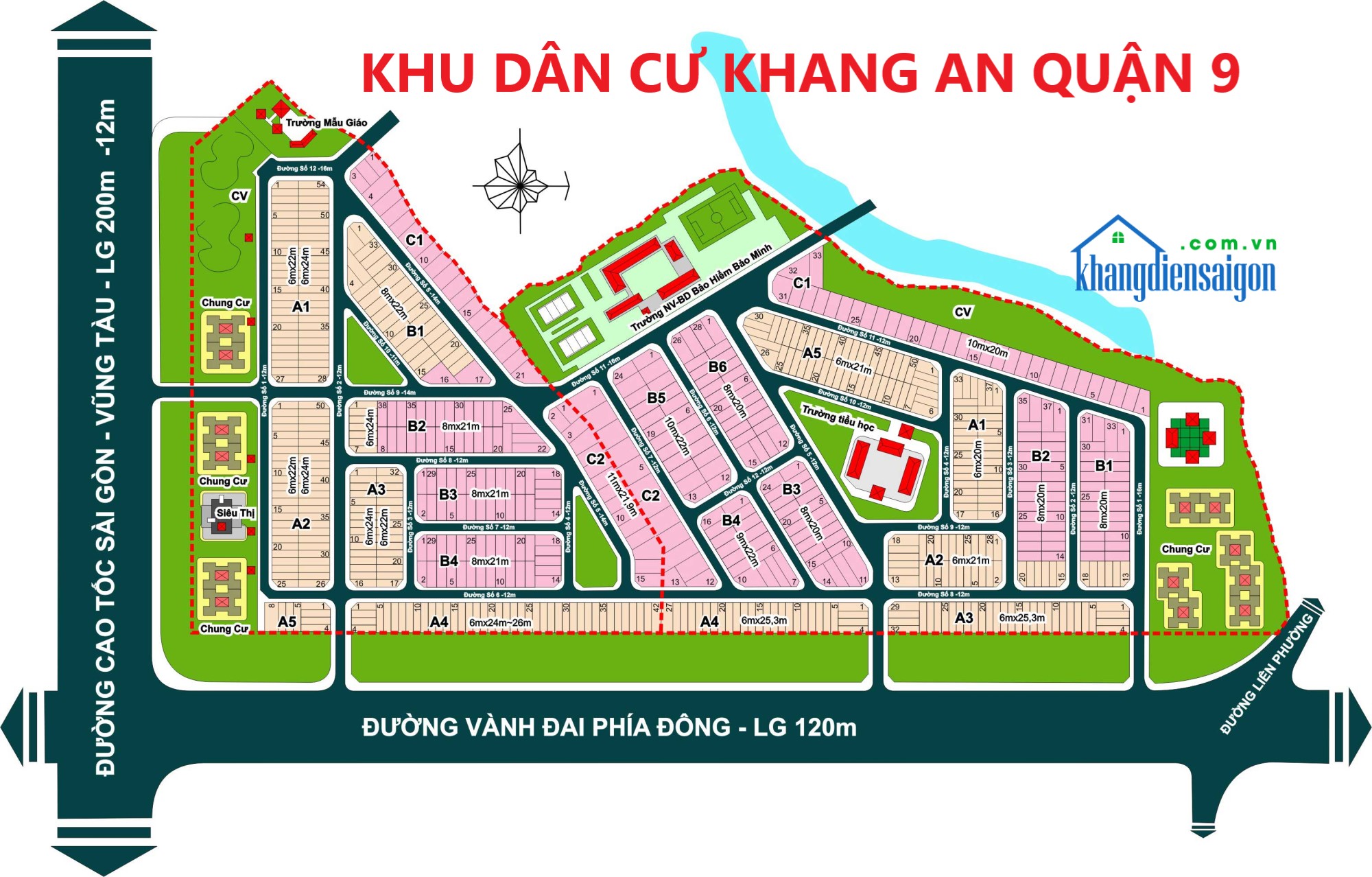Mặt bằng tổng thể dự án đất nền Khang An Quận 9 phường Phú Hữu