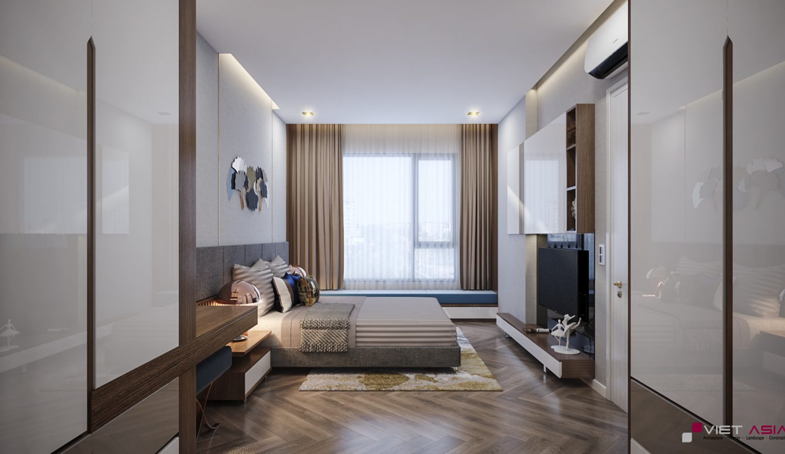 Hình ảnh thiết kế nhà mẫu căn hộ The Privia Khang Điền Bình Tân - Phòng ngủ rộng thoáng mát