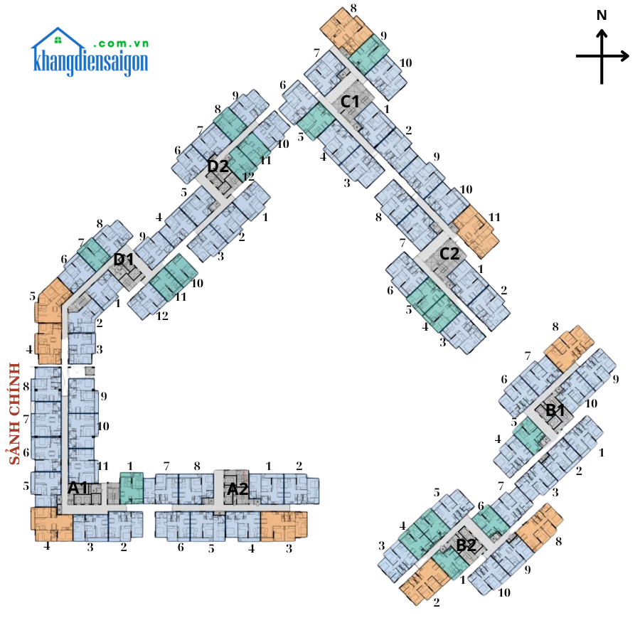 Mặt bằng chi tiết vị trí căn của tổng 4 block căn hộ chung cư Safira Khang Điền Quận 9